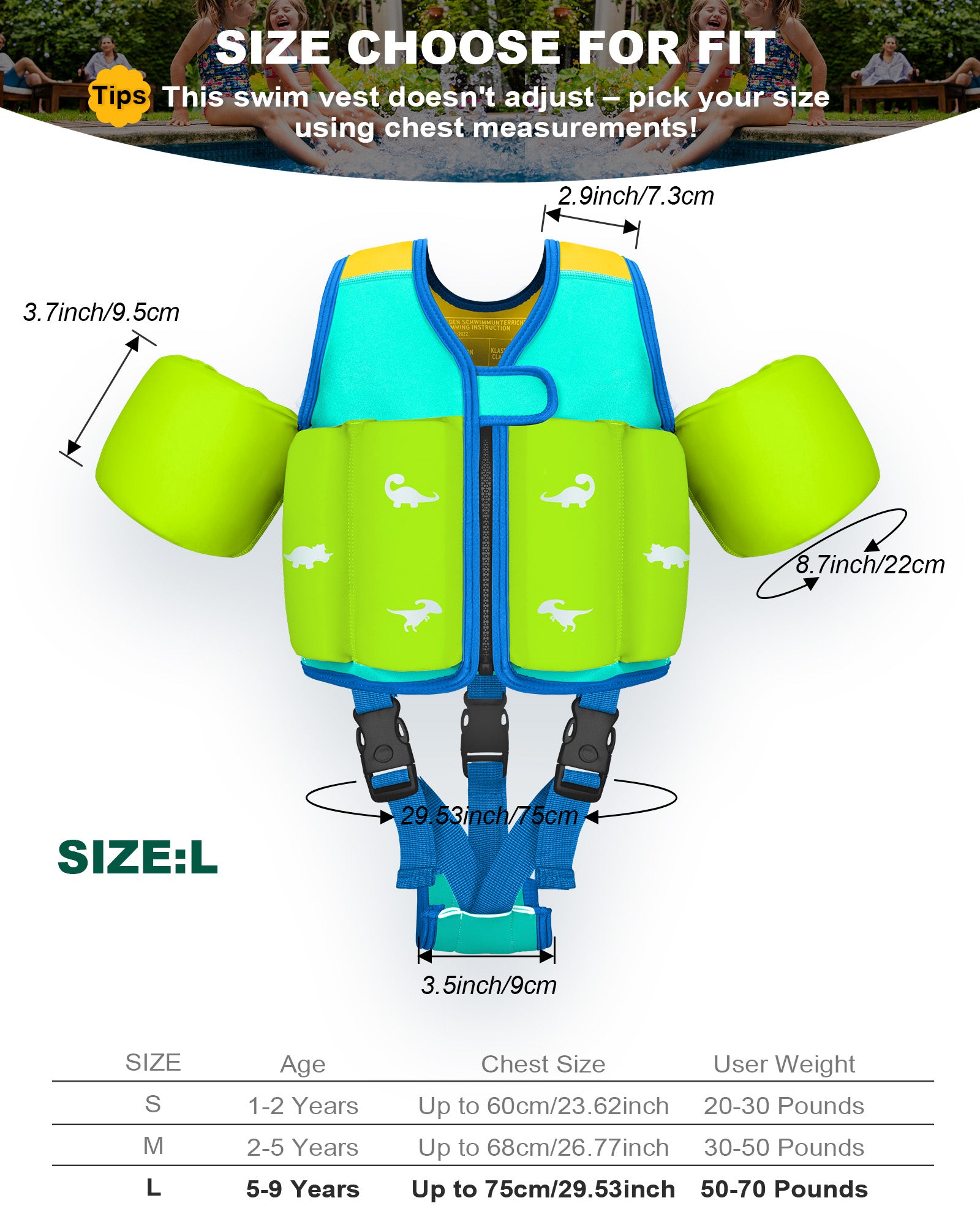AEOCOO Kids Toddler Swim Vest – Pool Float Jacket with Crotch Strap for Ages 1-9 Years, 20-70 lbs (Blue)