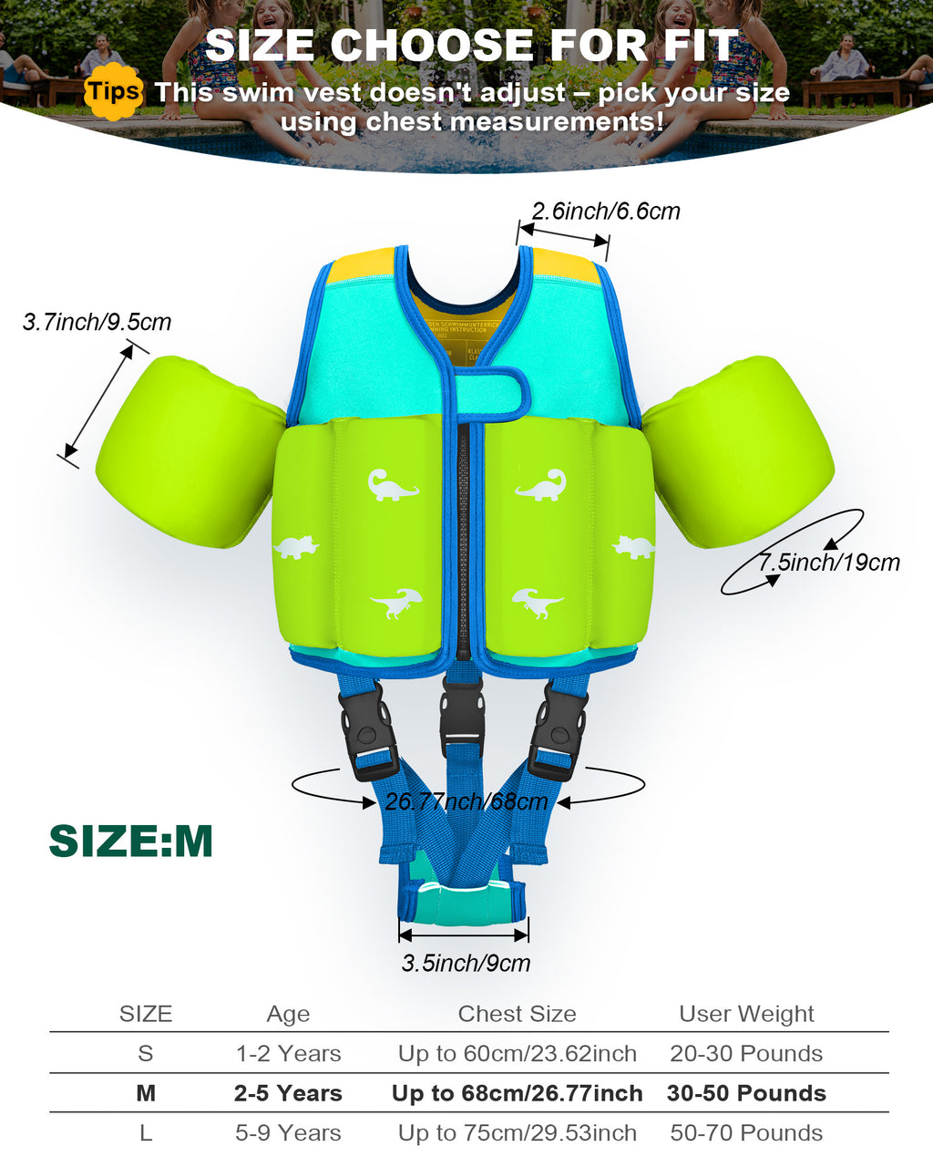 AEOCOO Kids Toddler Swim Vest – Pool Float Jacket with Crotch Strap for Ages 1-9 Years, 20-70 lbs (Blue)