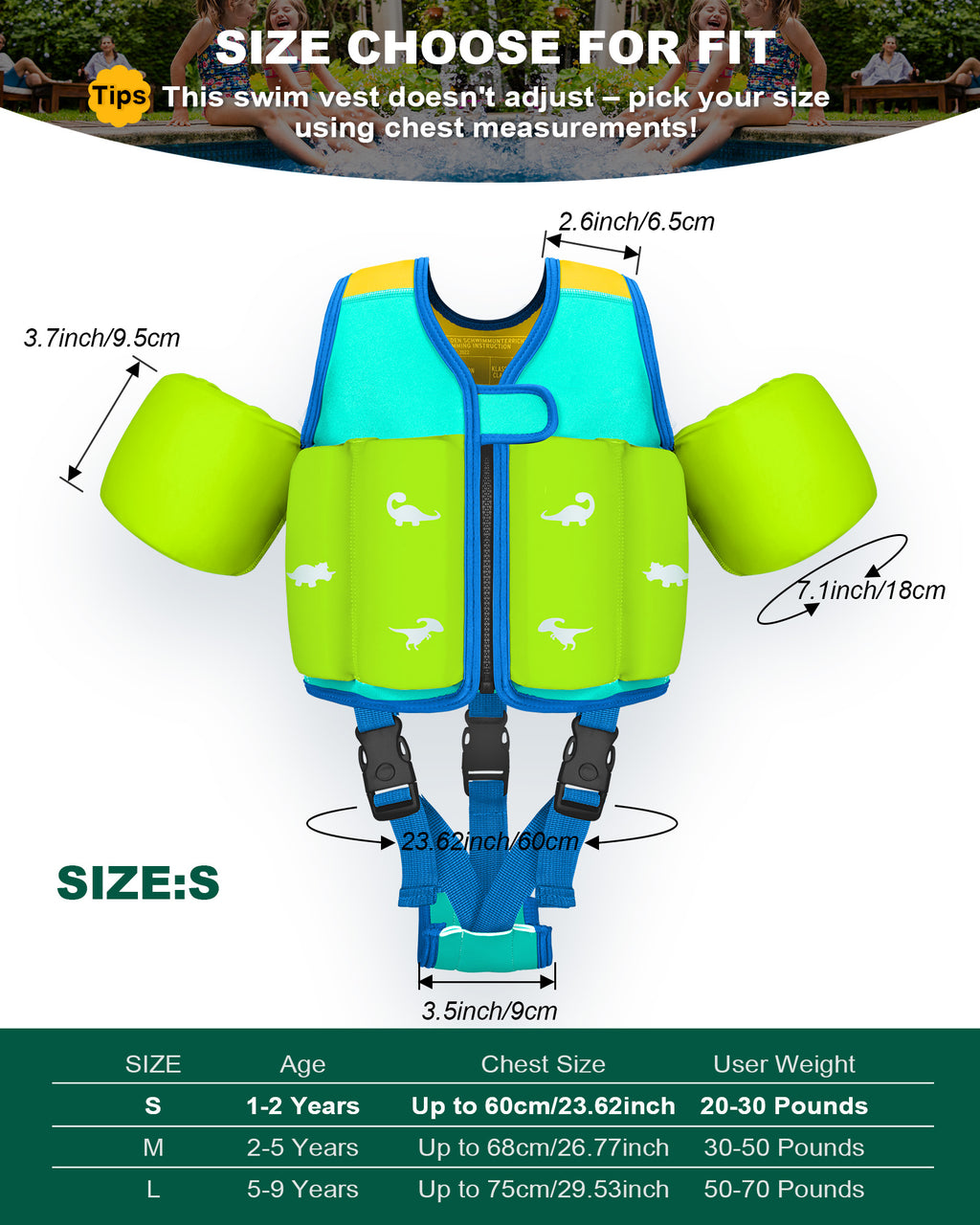 AEOCOO Kids Toddler Swim Vest – Pool Float Jacket with Crotch Strap for Ages 1-9 Years, 20-70 lbs (Blue)