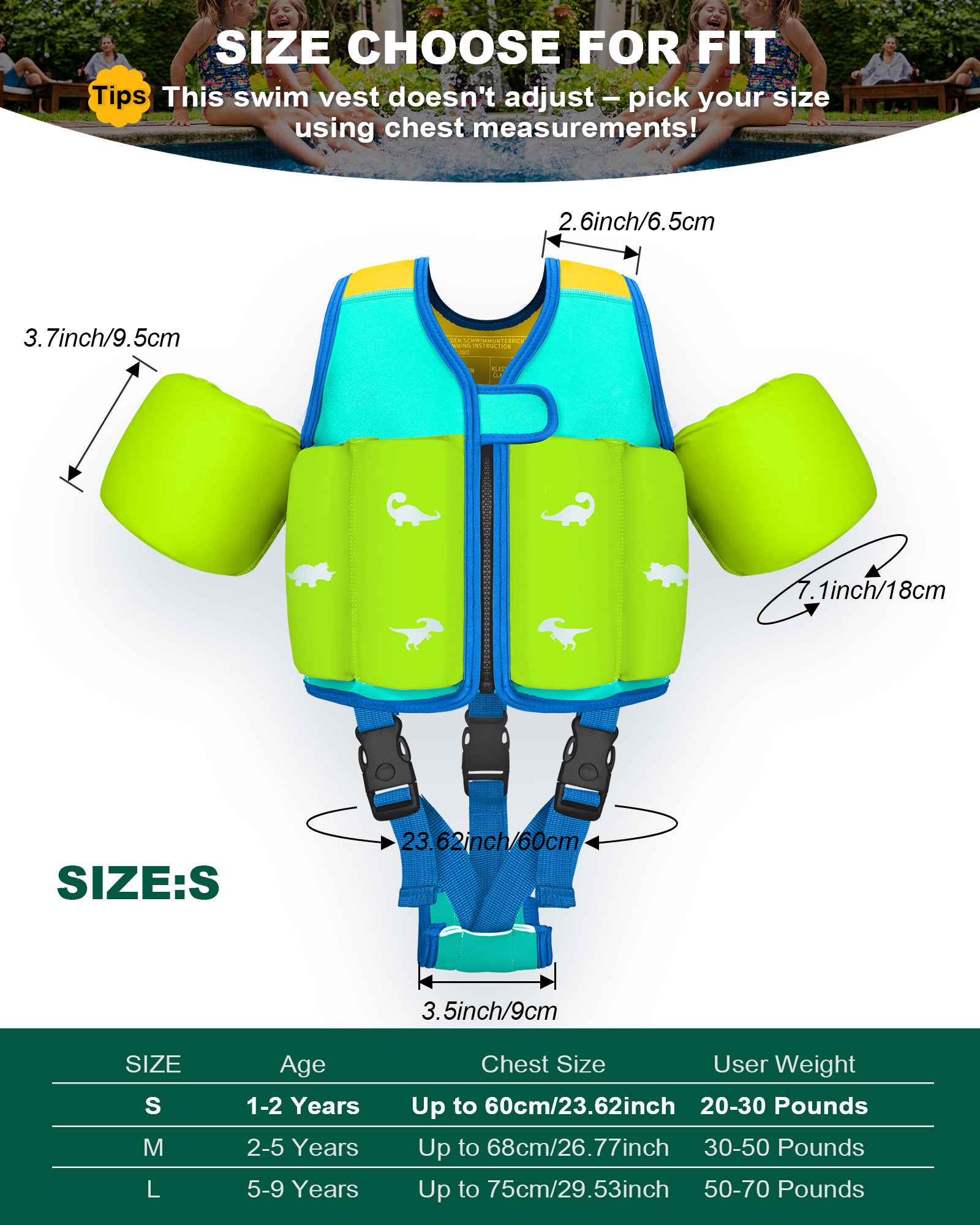 AEOCOO Kids Toddler Swim Vest – Pool Float Jacket with Crotch Strap for Ages 1-9 Years, 20-70 lbs (Blue)