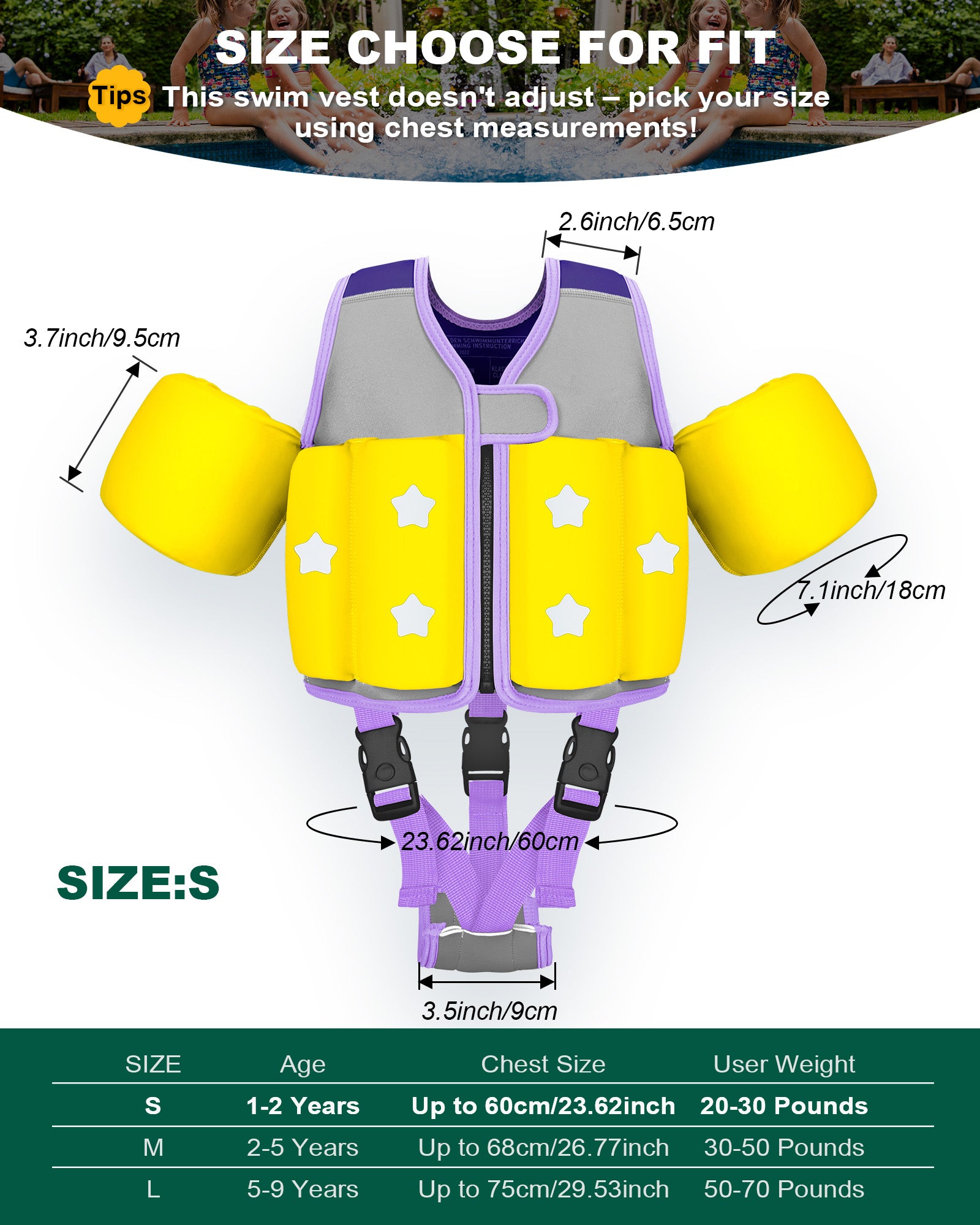 AEOCOO Kids Toddler Swim Vest – Pool Float Jacket with Crotch Strap for Ages 1-9 Years, 20-70 lbs (Purple)