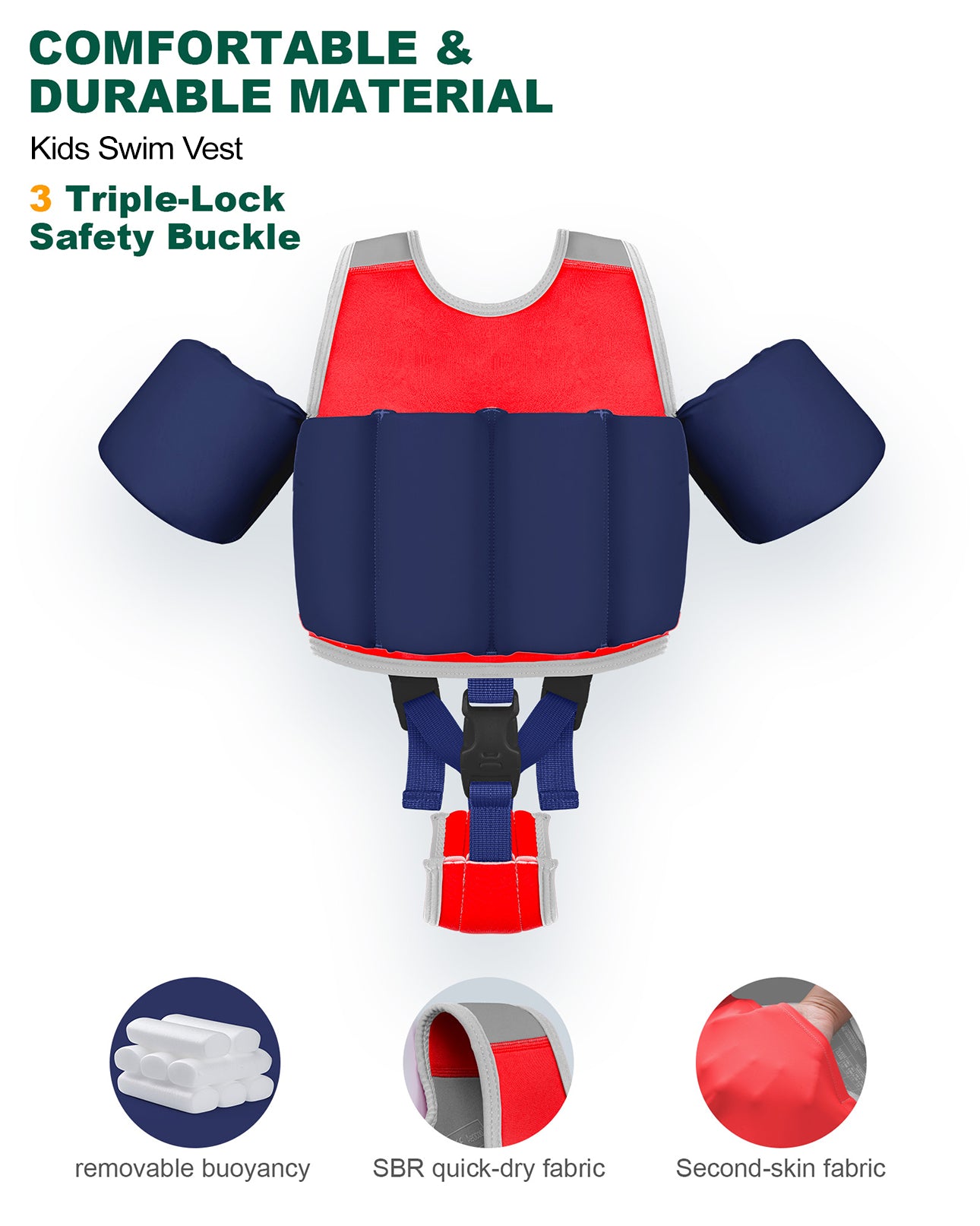 AEOCOO Kids Toddler Swim Vest – Pool Float Jacket with Crotch Strap for Ages 1-9 Years, 20-70 lbs (Red)