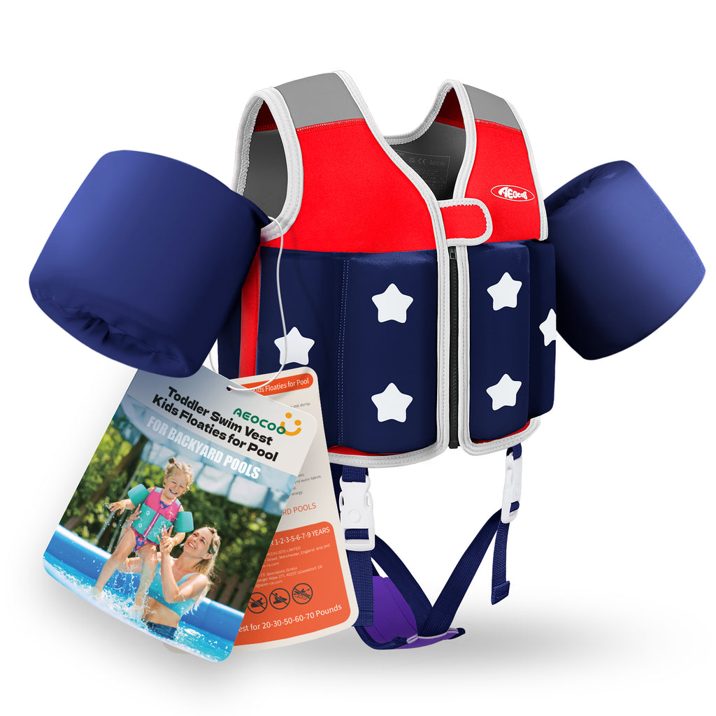 AEOCOO Kids Toddler Swim Vest – Pool Float Jacket with Crotch Strap for Ages 1-9 Years, 20-70 lbs (Red)