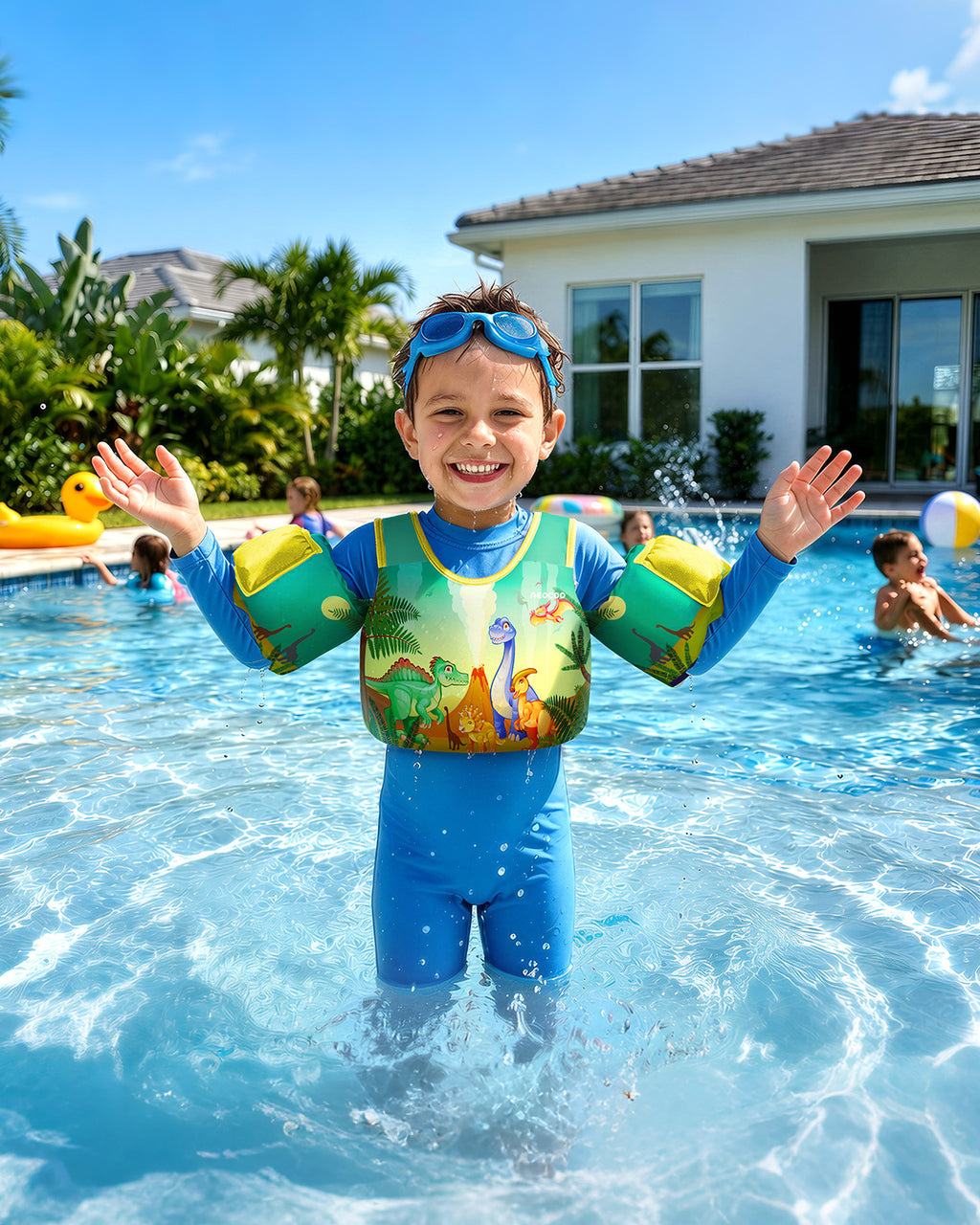 AEOCOO Toddler Swim Vest – Kids Pool Float with Arm Floaties for Ages 1-7 Years, 20-70 lbs
